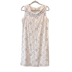 W Lane Linen Blend Shift Sheath Stylish White Blue Polka Dot Dress Size 8